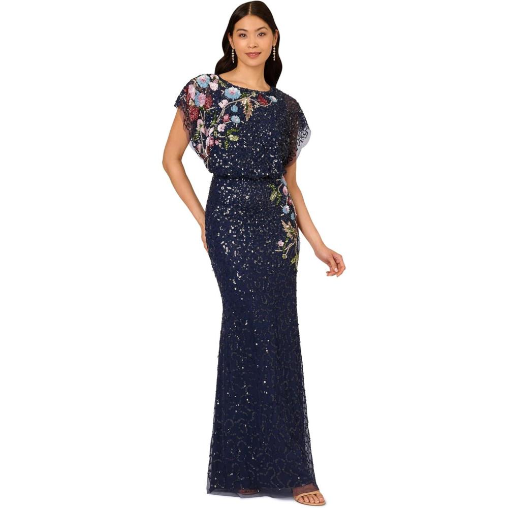 imageAdrianna Papell Womens Beaded Mermaid Long DressMidnight Multi