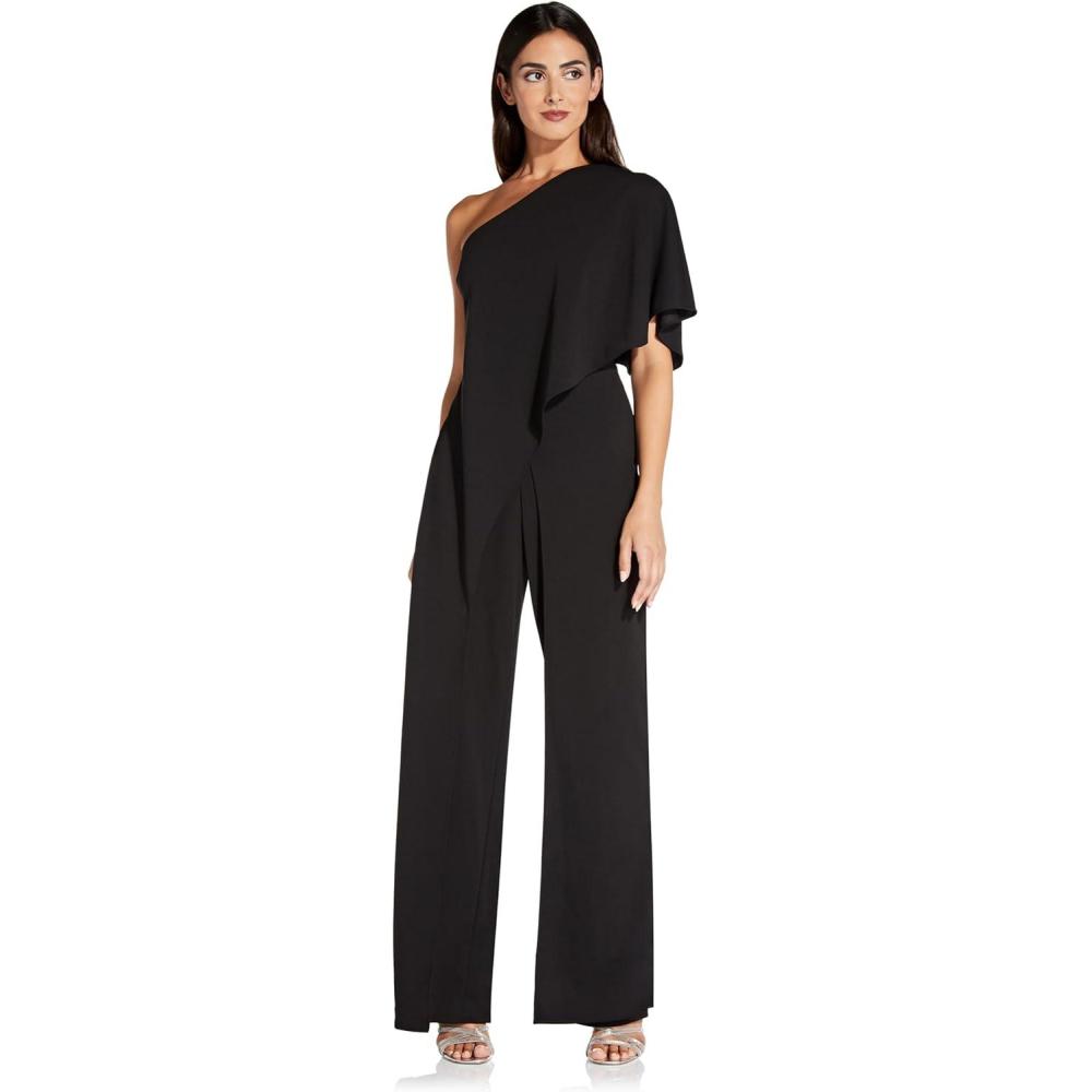 imageAdrianna Papell Womens PlusSize One Shoulder Crepe Melania Jumpsuit PlusBlack