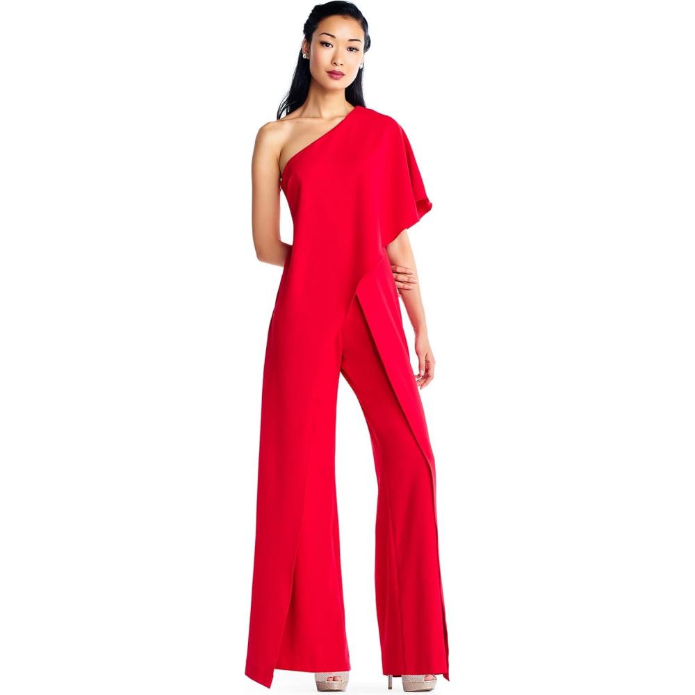 imageAdrianna Papell Womens PlusSize One Shoulder Crepe Melania Jumpsuit PlusRed