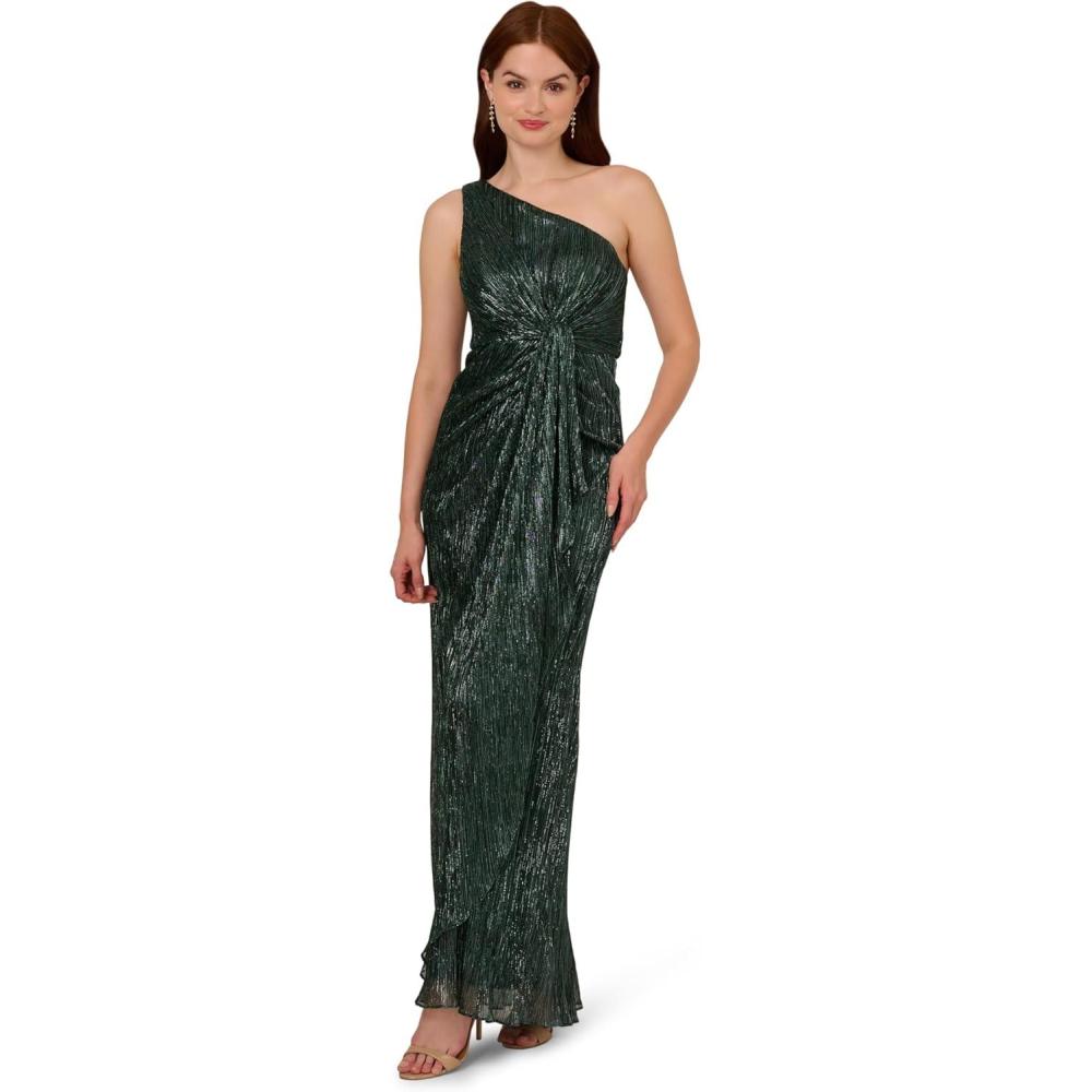 imageAdrianna Papell Womens Stardust Pleated Draped GownGreen Pine