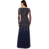 Adrianna Papell Womens Beaded Mesh Velvet Long Dress(Light Navy)
