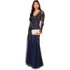 Adrianna Papell Womens Beaded Mesh Velvet Long Dress(Light Navy)