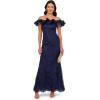 Adrianna Papell Womens Floral Ruffle Gown(Light Navy)
