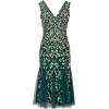 Adrianna Papell Womens Ruffle Bead Dress(Gem Green)