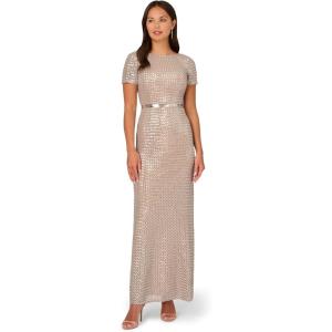 Adrianna Papell Womens Column Sequin Gown(Silver/Nude)