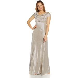 Adrianna Papell Womens Metallic Knit Gown(Alabaster)