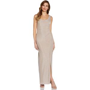 Adrianna Papell Womens Metallic Knit Gown(Champagne)