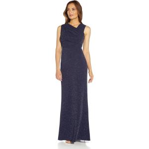 Adrianna Papell Womens Metallic Knit Gown(Light Navy)