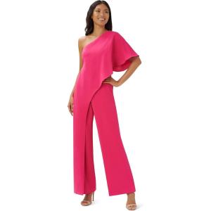 Adrianna Papell Women’s Plus-Size One Shoulder Crepe Melania Jumpsuit Plus(Watermelon Bliss)