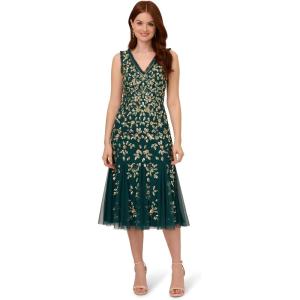 Adrianna Papell Womens Ruffle Bead Dress(Gem Green)