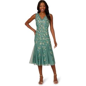 Adrianna Papell Womens Ruffle Bead Dress(Green Slate)
