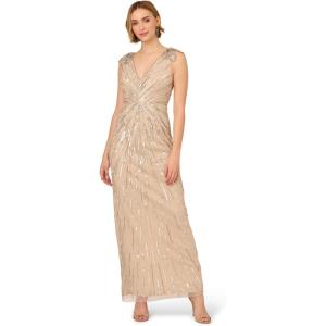 Adrianna Papell Women’s Sleeveless Bead Long Dress(Biscotti)