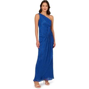 Adrianna Papell Womens Stardust Pleated Draped Gown(Brilliant Sapphire)