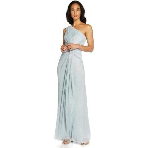 Adrianna Papell Womens Stardust Pleated Draped Gown(Dusty Periwinkle)