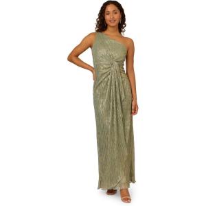 Adrianna Papell Womens Stardust Pleated Draped Gown(Green Slate)