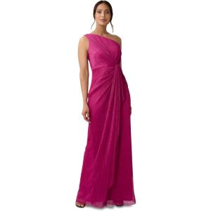 Adrianna Papell Womens Stardust Pleated Draped Gown(Magenta)