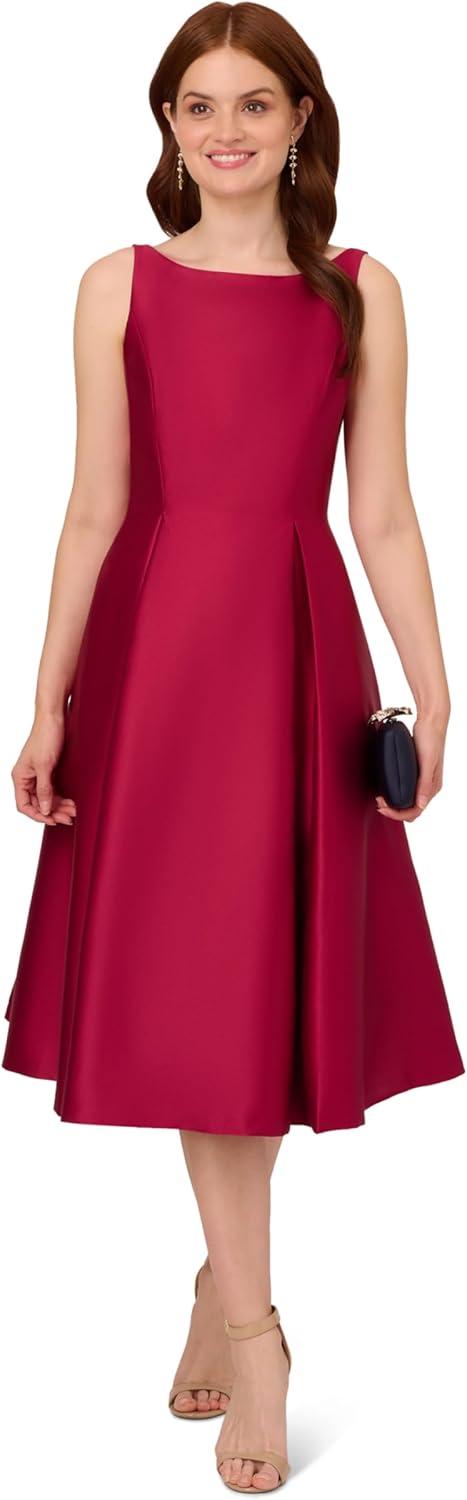 imageAdrianna Papell Womens Sleeveless Tea Length Dress Red Plum