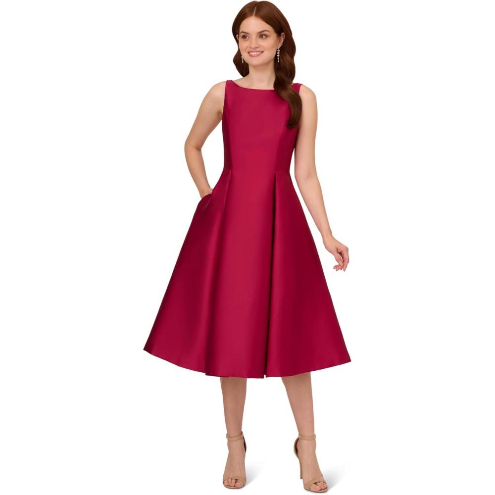 imageAdrianna Papell Womens Sleeveless Tea Length Dress Red Plum