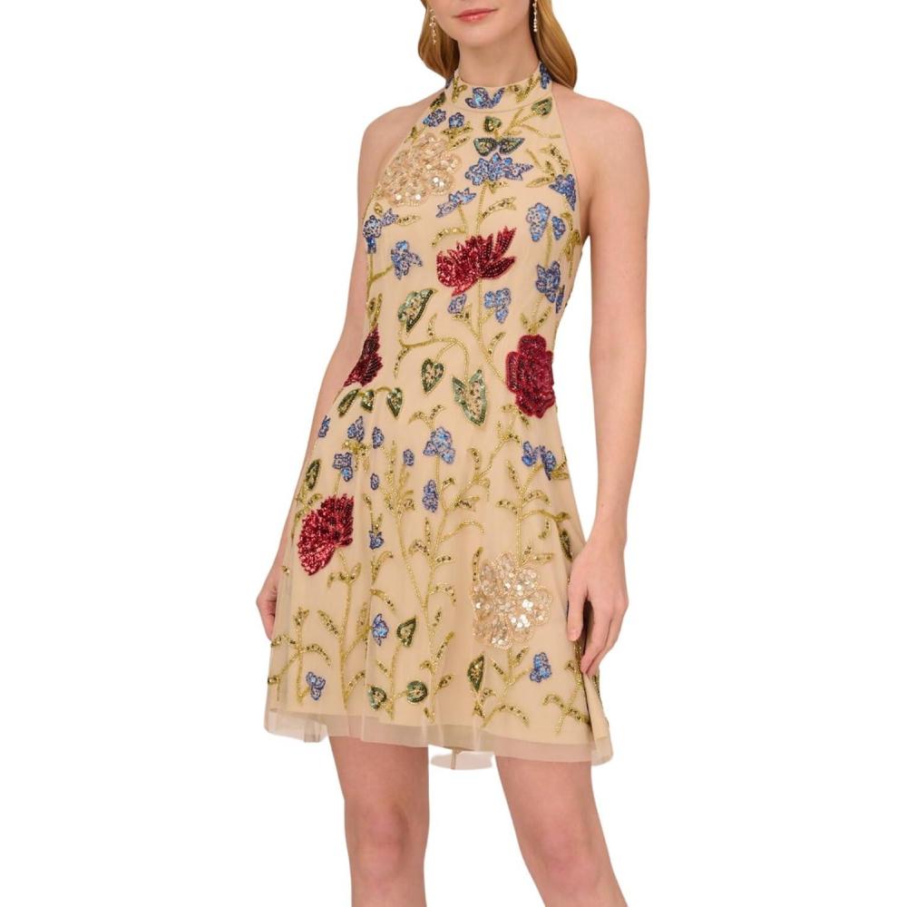 imageAdrianna Papell Beaded Halter Dress DressLight Champagne
