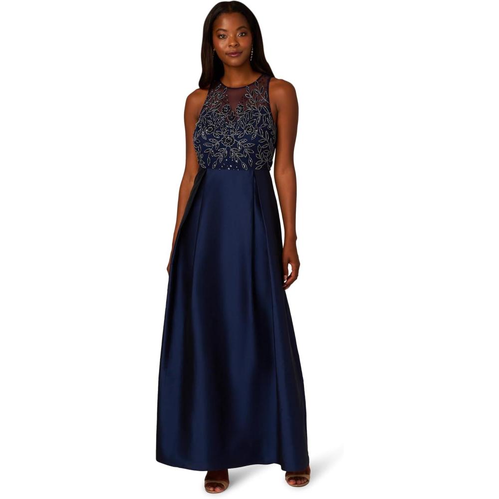 imageAdrianna Papell Womens Bead Combo Taffeta Long DressLight Navy