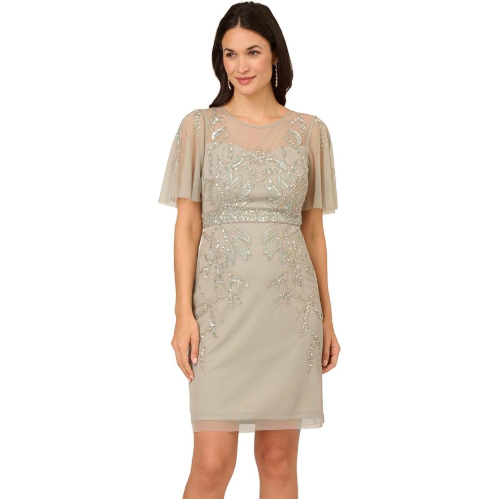 imageAdrianna Papell Womens Beaded Cocktail DressFrosted Sage