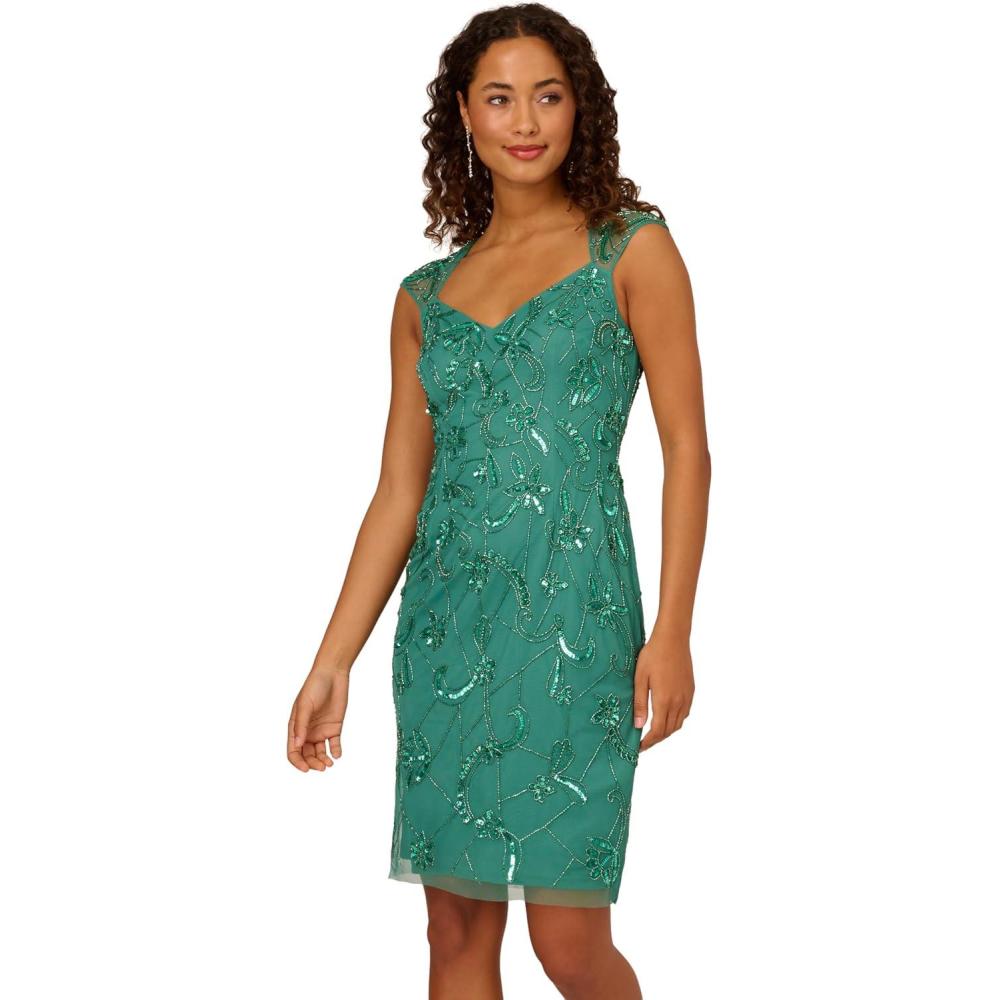imageAdrianna Papell Womens Beaded Mesh DressJungle Green