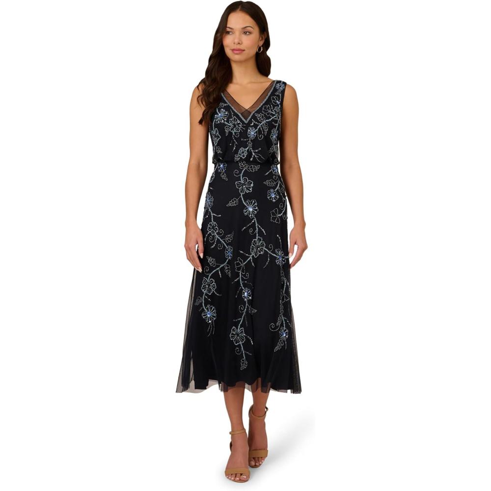 imageAdrianna Papell Womens Beaded Midi DressMidnight Multi