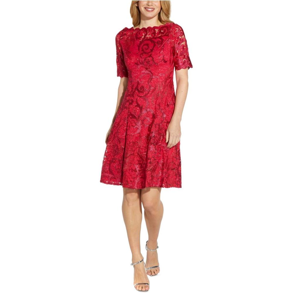 imageAdrianna Papell Womens Embroidered Lace Midi DressWarm Cherry