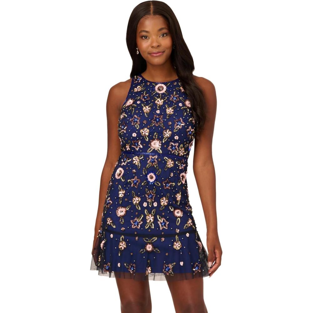 imageAdrianna Papell Womens Floral Beaded Short DressMidnight Multi