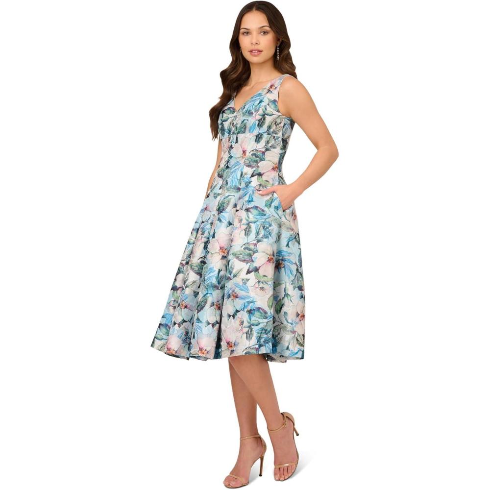 imageAdrianna Papell Womens Floral Jacquard Midi DressBlue Multi