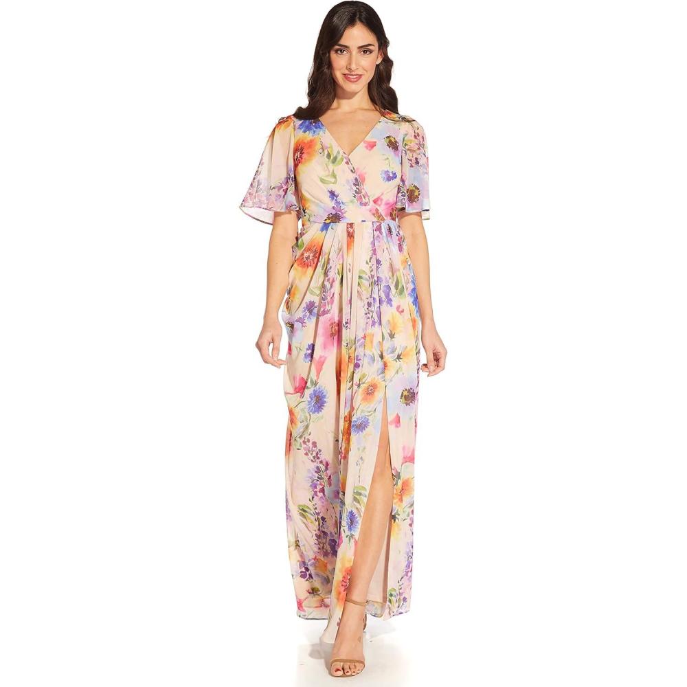 imageAdrianna Papell Womens Floral Printed Chiffon GownPraline Multi
