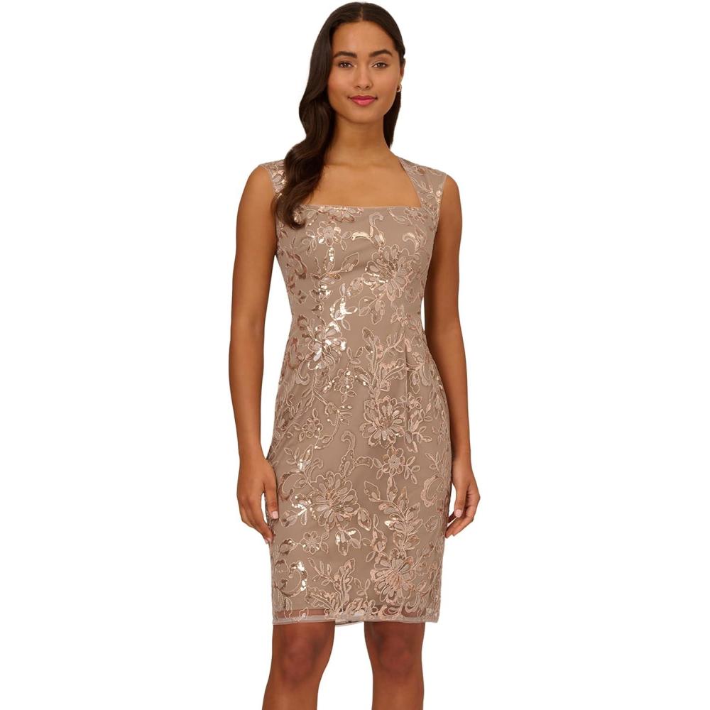 imageAdrianna Papell Womens Floral Sequin Sheath DressCashmere