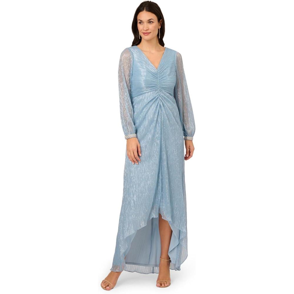 imageAdrianna Papell Womens Metallic Crinkle GownBelize Blue