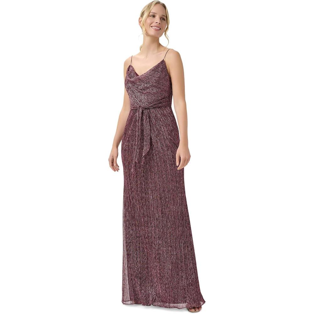 imageAdrianna Papell Womens Metallic Crinkle GownBurgundy