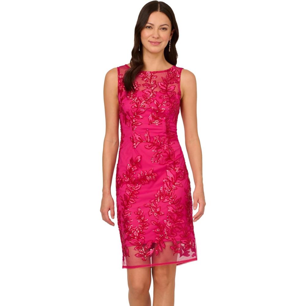 imageAdrianna Papell Womens Sequin Leaf Sheath DressHot Pink