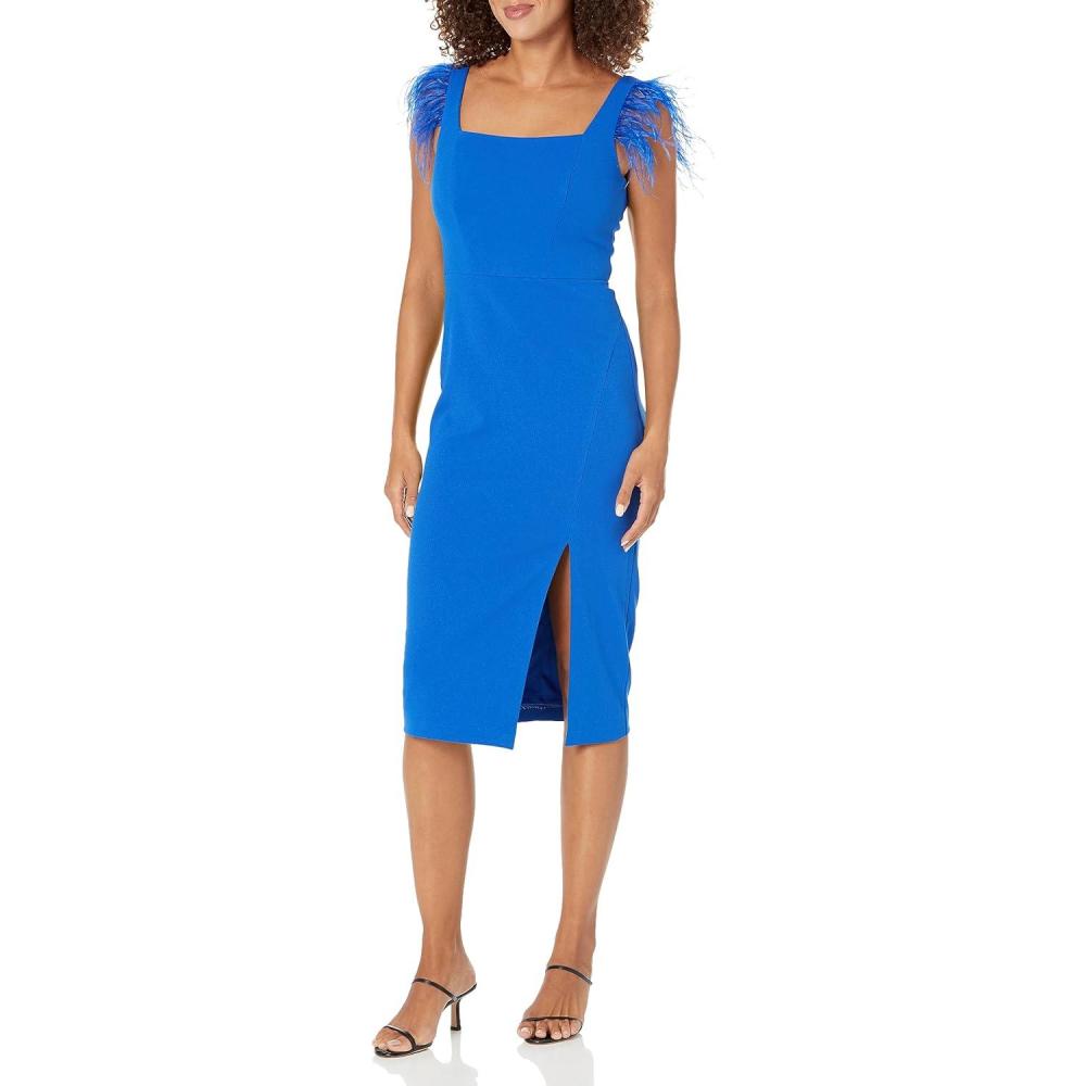imageAidan Mattox Womens Knit Crepe Midi DressDark Cobalt