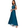 Adrianna Papell Womens Bead 3D Petal Long Dress(Teal Sapphire)