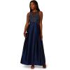 Adrianna Papell Womens Bead Combo Taffeta Long Dress(Light Navy)