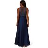 Adrianna Papell Womens Bead Combo Taffeta Long Dress(Light Navy)