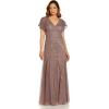 Adrianna Papell Women’s Beaded Flutter Sleeve Gown(Stone)
