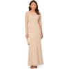 Adrianna Papell Womens Beaded Long Sleeve Gown(Biscotti)