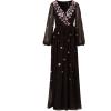 Adrianna Papell Womens Beaded Long Sleeve Gown(Black Multi)
