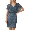 Adrianna Papell Women’s Beaded Mesh Blouson Dress(Dusty Blue)