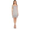 Adrianna Papell Womens Beaded Off Shoulder Gown(Bridal Silver)