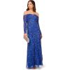 Adrianna Papell Womens Beaded Off Shoulder Gown(Brilliant Sapphire)
