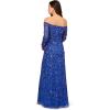Adrianna Papell Womens Beaded Off Shoulder Gown(Brilliant Sapphire)