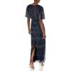 Adrianna Papell Womens Beaded Surplice Gown(Navy/Gunmetal)
