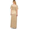 Adrianna Papell Womens Foil Leaf Draped Gown(Champagne/Gold)