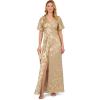 Adrianna Papell Womens Foil Leaf Draped Gown(Champagne/Gold)