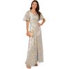 Adrianna Papell Womens Foil Leaf Draped Gown(Light Blue/Gold)
